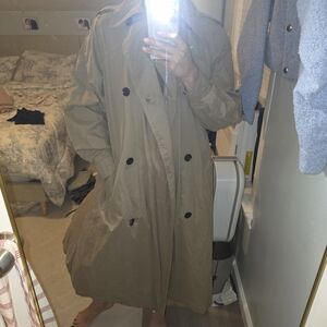 Zara Oversized Trench Coat – Khaki | Size Small (Runs Large) | Cotton Blend